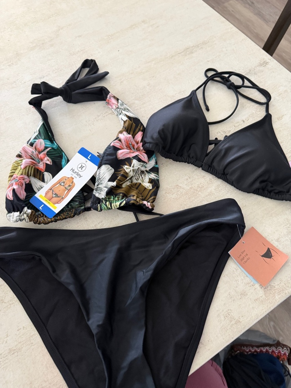 Hurley & target branded random 3 piece bikini set lot. 2 tops, 1 bottom mismatch